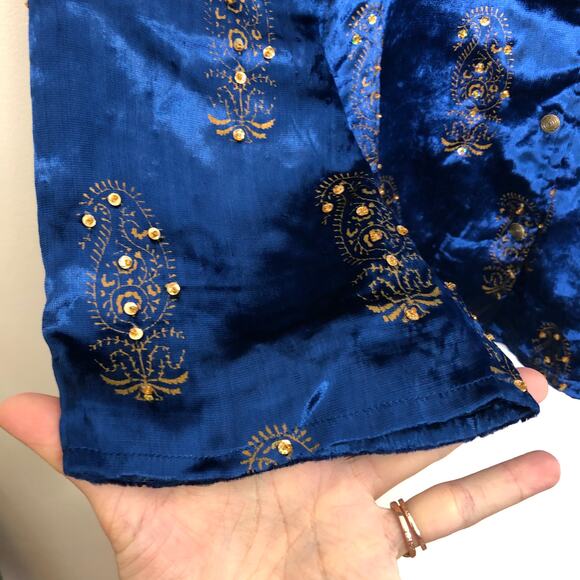 Soft Surroundings Velveteen Button Up Blouse Beaded Sequin Embroidered Blue 3X - Picture 7 of 9